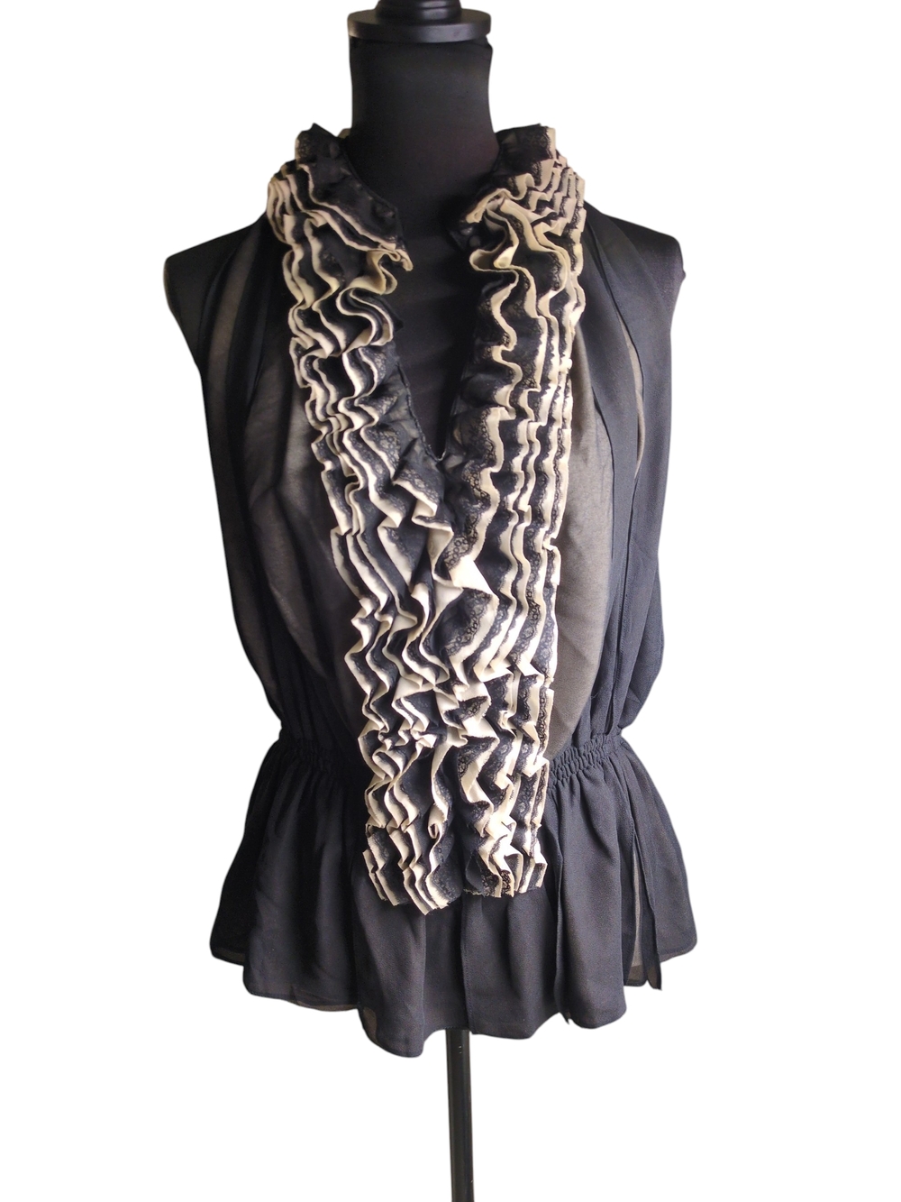 Robert Rodriguez Black Top with Cream Ruffle Trim